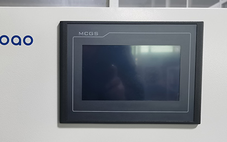 Liofilizador de alimentos grande de 10-12kg detalle - Pantalla táctil LCD, botón de inicio. Control del sistema PLC, puede configurar programas y guardar diferentes fórmulas de liofilización.