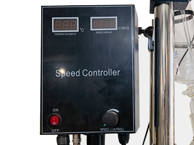 Reactor de vidrio de una sola capa de 100L detalle - Controlador de velocidad, puede mostrar temperatura y velocidad en tiempo real, la velocidad es ajustable.
