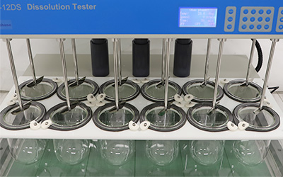 RC-12DS probador de disolución con 12 vasos detalle - Un total de 12 recipientes y 12 varillas, 6 recipientes y 6 varillas en cada línea, puede probar 12 muestras por vez.